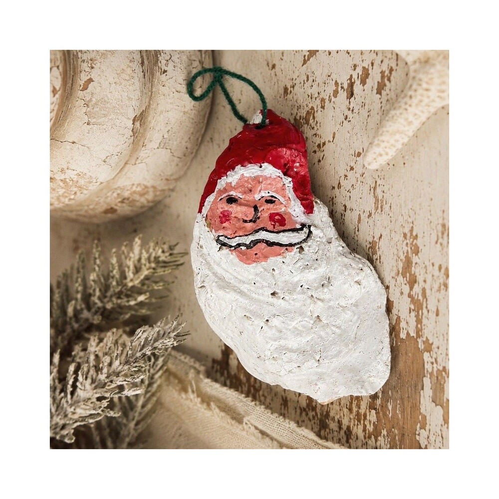 Vintage Hand Painted Oyster Shell Santa Christmas Ornament Coastal Folk Art 4”
